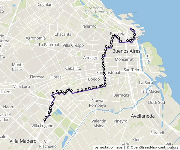 Mapa do itinerário da linha