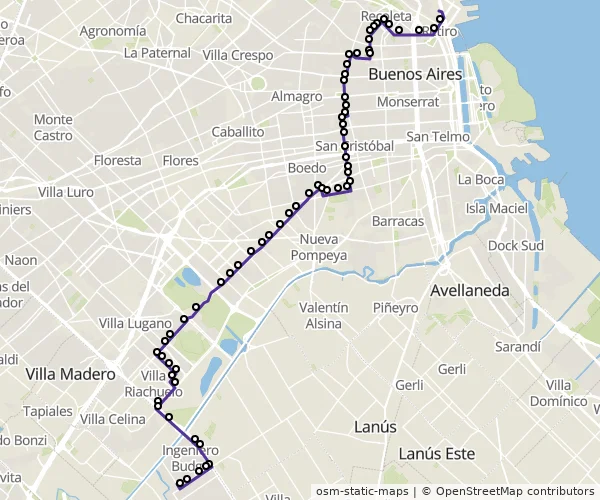 Mapa do itinerário da linha
