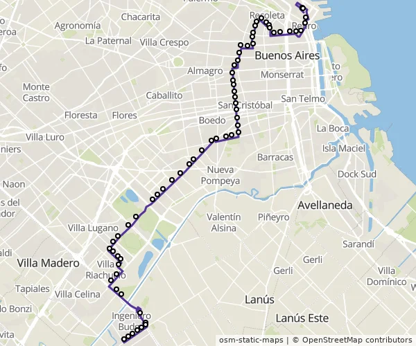 Mapa do itinerário da linha