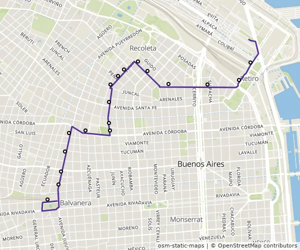 Mapa do itinerário da linha