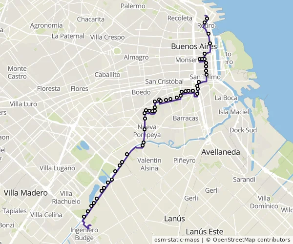Mapa do itinerário da linha