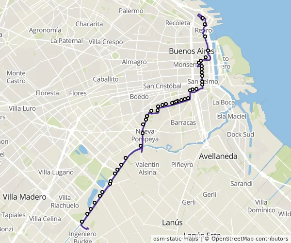 Mapa do itinerário da linha
