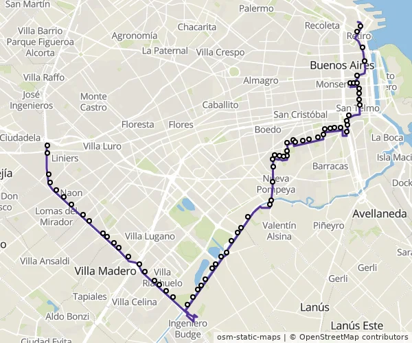 Mapa do itinerário da linha