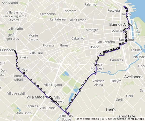 Mapa do itinerário da linha
