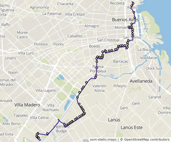 Mapa do itinerário da linha