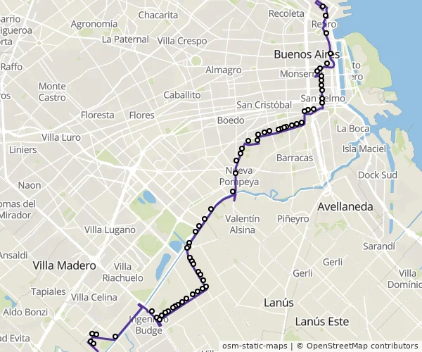 Mapa do itinerário da linha