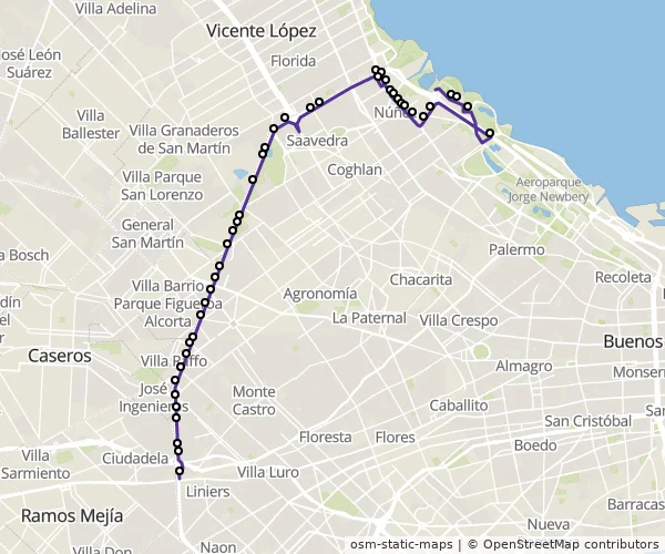 Mapa do itinerário da linha