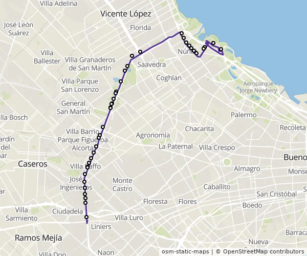 Mapa do itinerário da linha