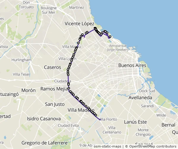 Mapa do itinerário da linha