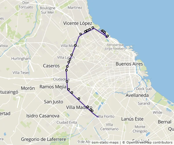 Mapa do itinerário da linha