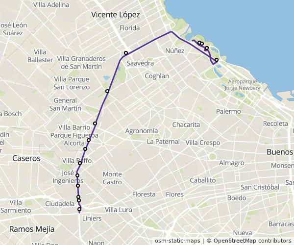 Mapa do itinerário da linha