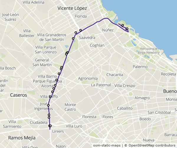 Mapa do itinerário da linha