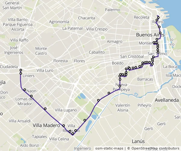 Mapa do itinerário da linha