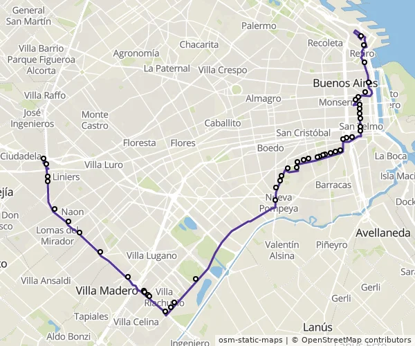 Mapa do itinerário da linha