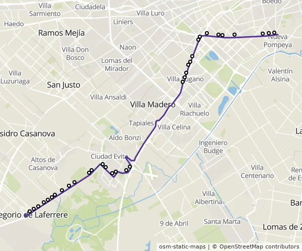 Mapa do itinerário da linha