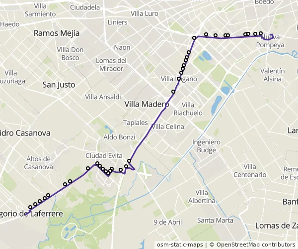 Mapa do itinerário da linha