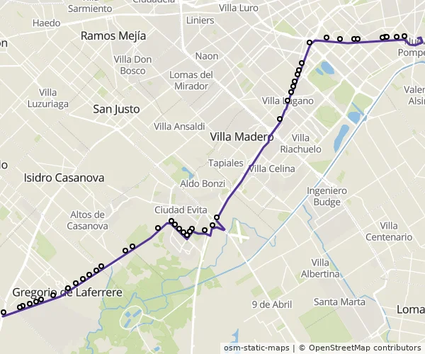 Mapa do itinerário da linha