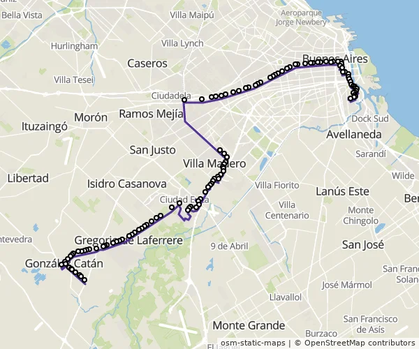 Mapa do itinerário da linha