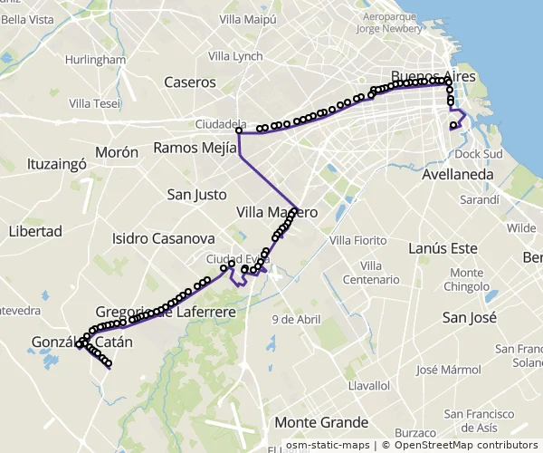 Mapa do itinerário da linha