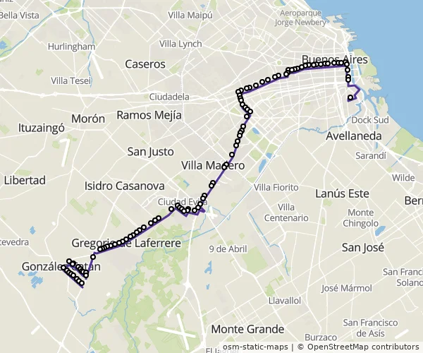 Mapa do itinerário da linha