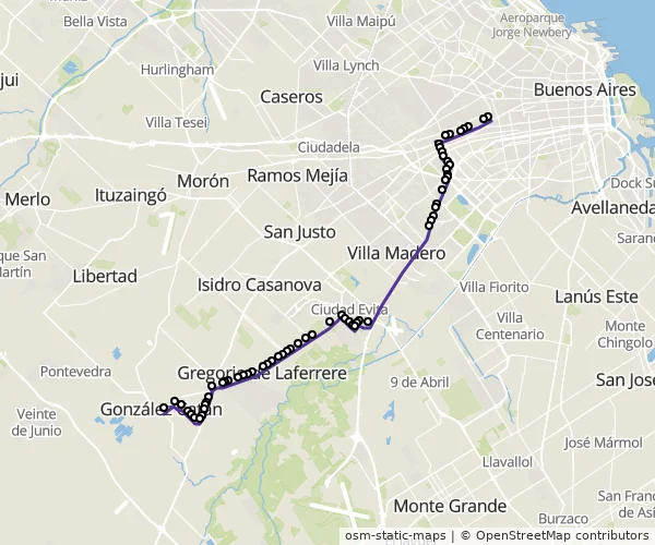 Mapa do itinerário da linha