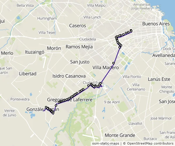 Mapa do itinerário da linha