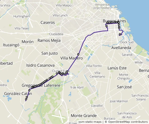 Mapa do itinerário da linha