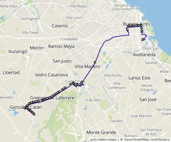 Mapa do itinerário da linha