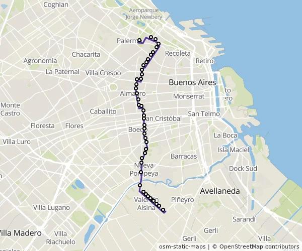 Mapa do itinerário da linha
