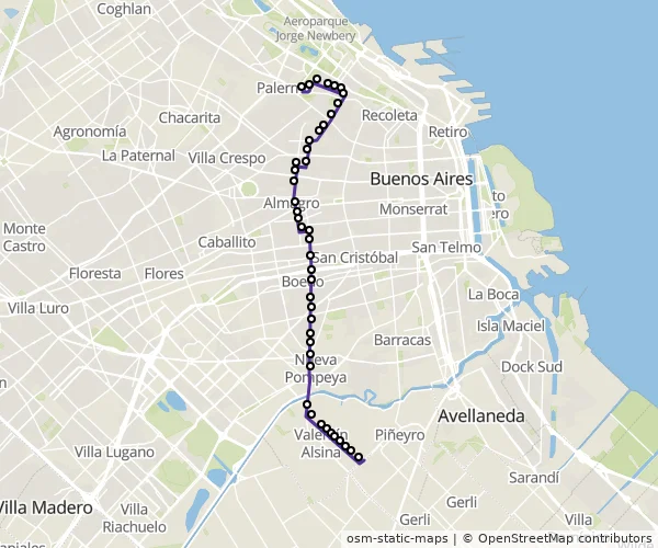 Mapa do itinerário da linha
