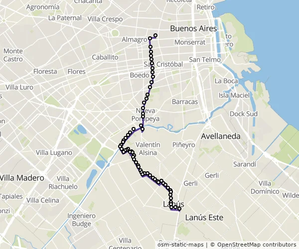Mapa do itinerário da linha