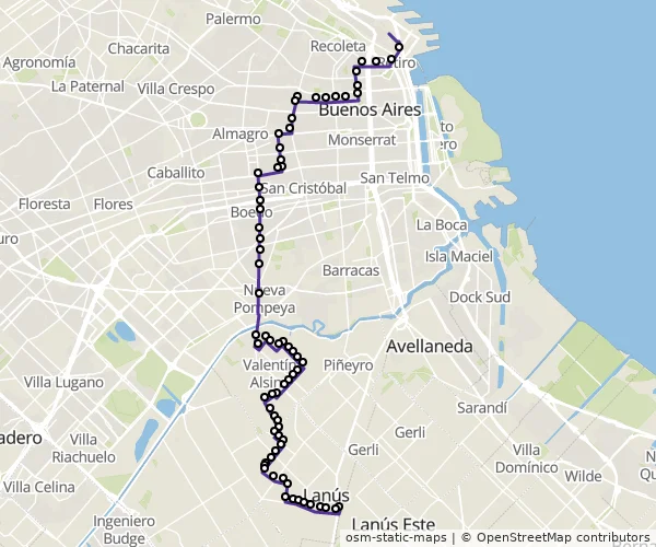 Mapa do itinerário da linha