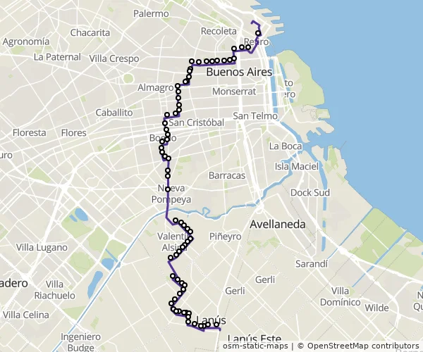 Mapa do itinerário da linha