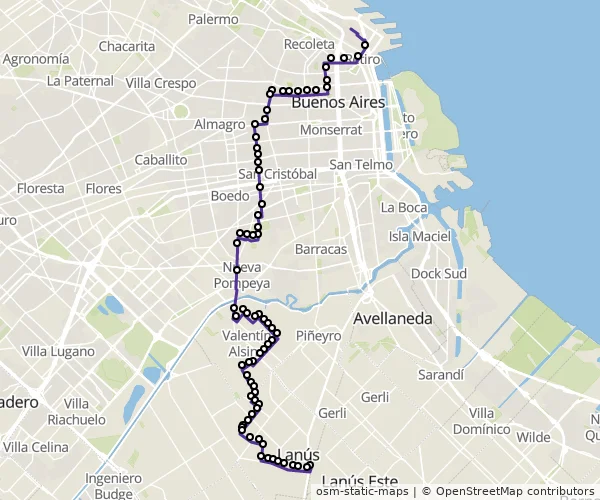 Mapa do itinerário da linha