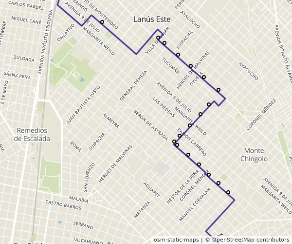 Mapa do itinerário da linha