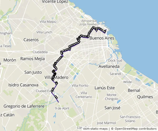Mapa do itinerário da linha