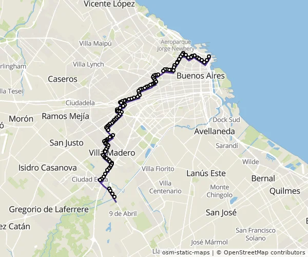 Mapa do itinerário da linha