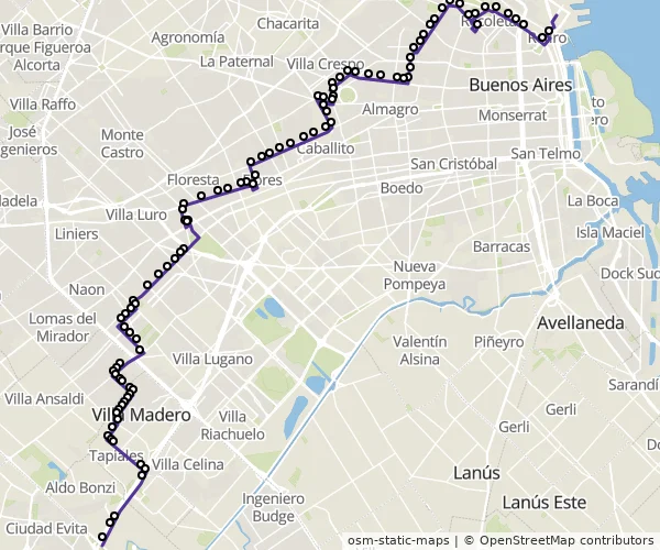 Mapa do itinerário da linha