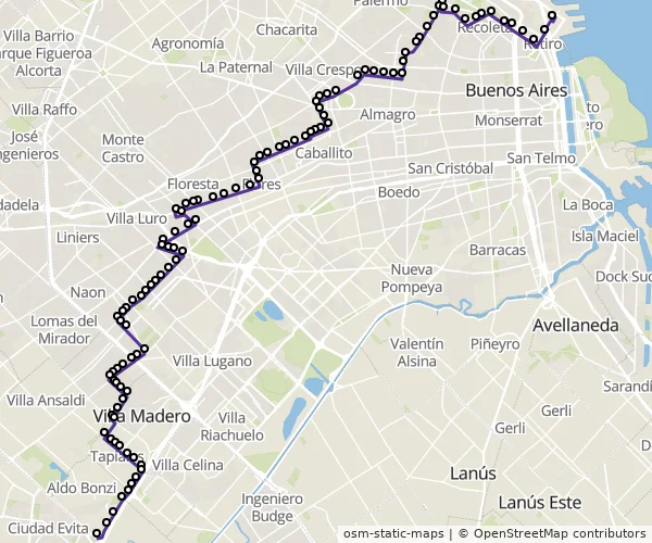 Mapa do itinerário da linha