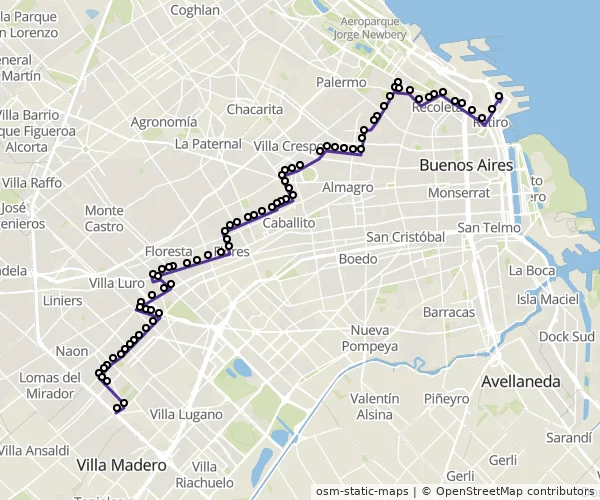 Mapa do itinerário da linha