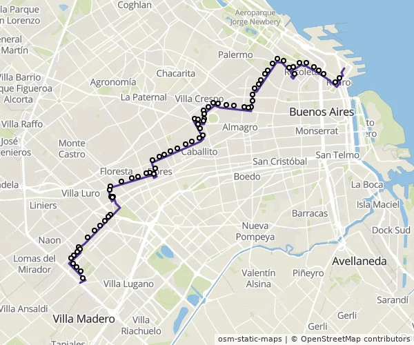 Mapa do itinerário da linha