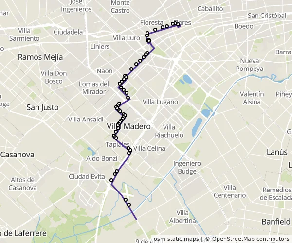 Mapa do itinerário da linha