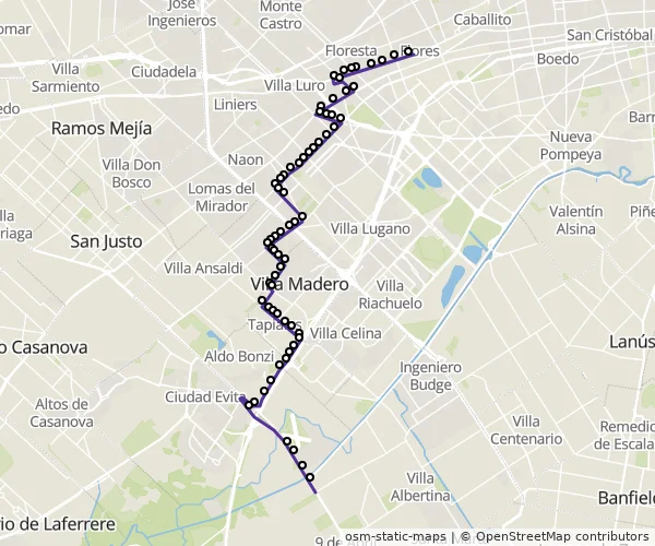 Mapa do itinerário da linha