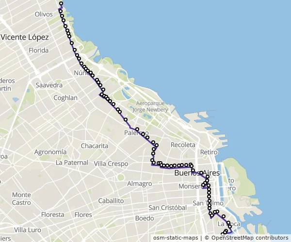 Mapa do itinerário da linha