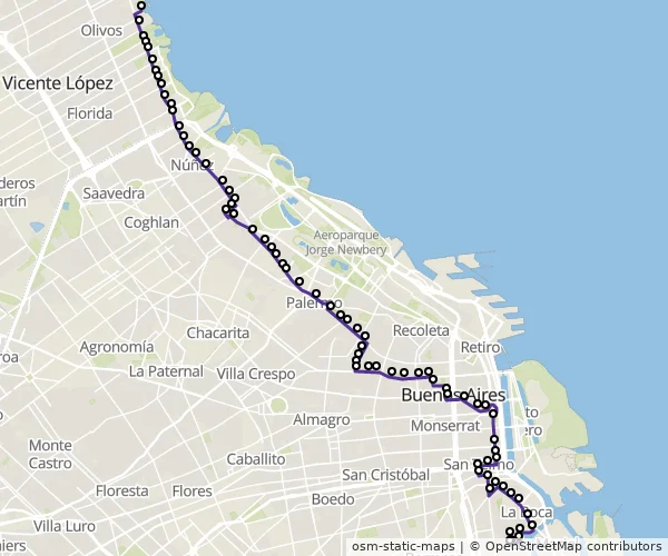 Mapa do itinerário da linha