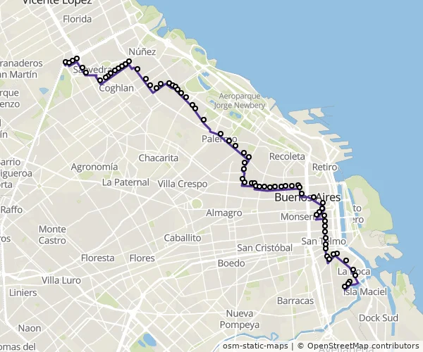 Mapa do itinerário da linha
