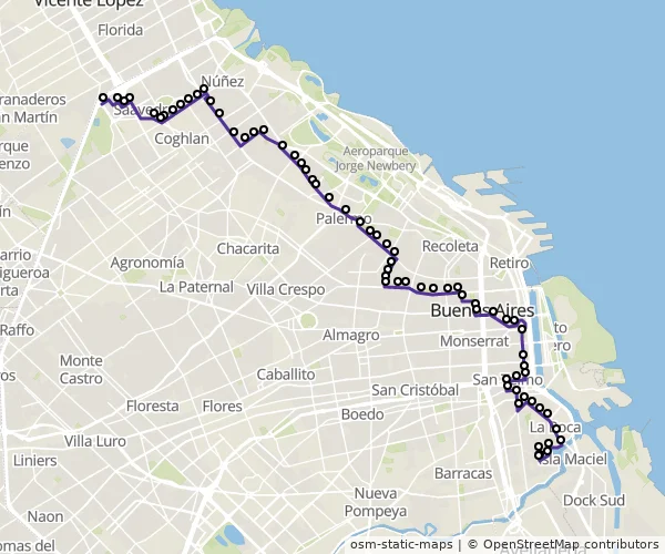 Mapa do itinerário da linha
