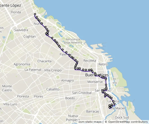 Mapa do itinerário da linha