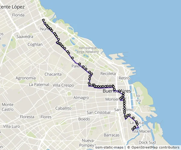 Mapa do itinerário da linha