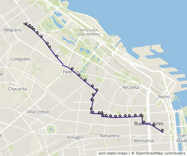 Mapa do itinerário da linha